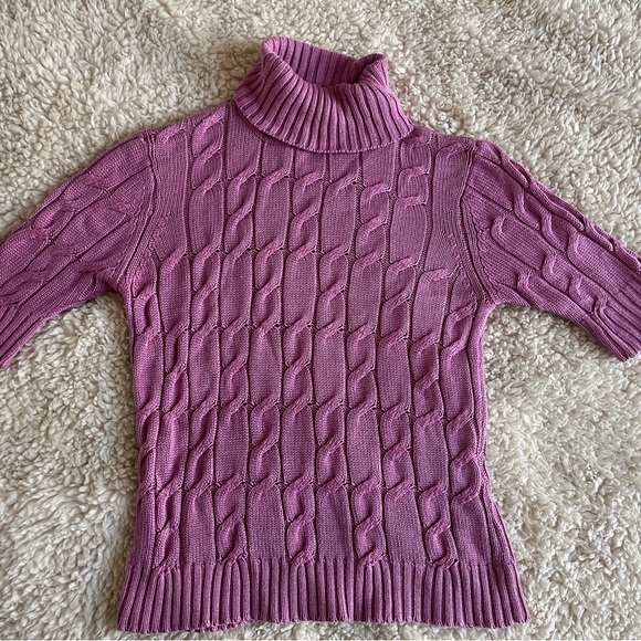 Mark Shake Silk + Cashmere Hot Pink Cable Knit Turtleneck Sweater Large - Picture 2 of 6